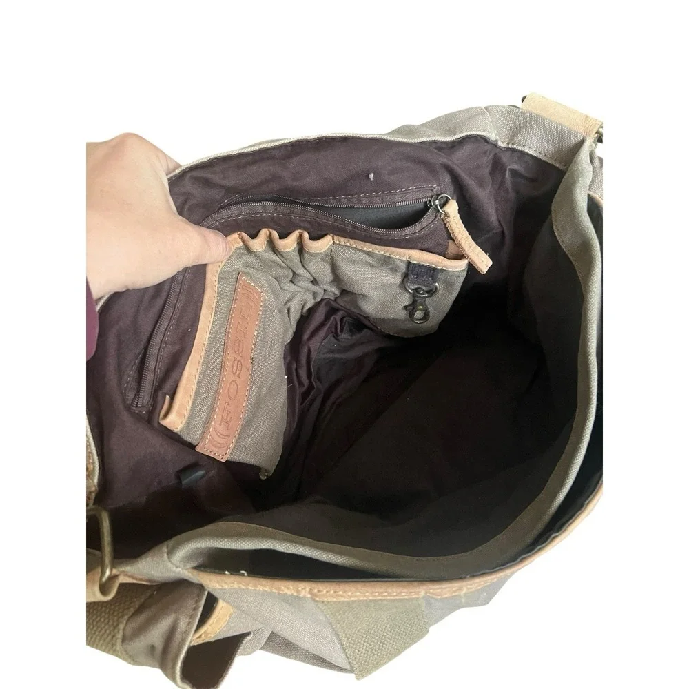 Fossil‎ Military Olive Canvas Leather Messenger Utility Laptop Bag Turnlock